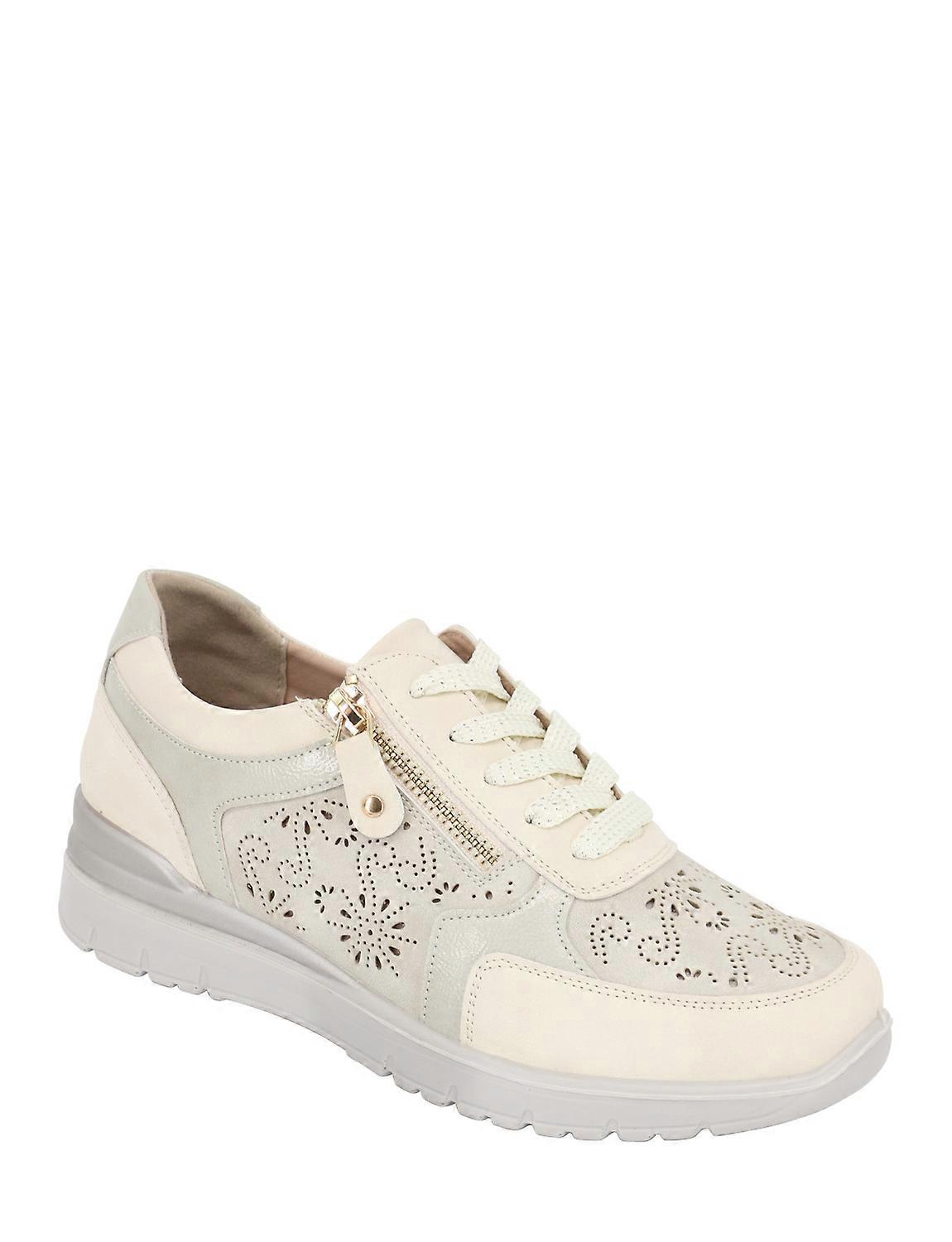 Chums | Ladies | Dr Keller Punchwork Trainer – Wide E Fit Lace-Up Shoe with Side Zip & Lightweight Design