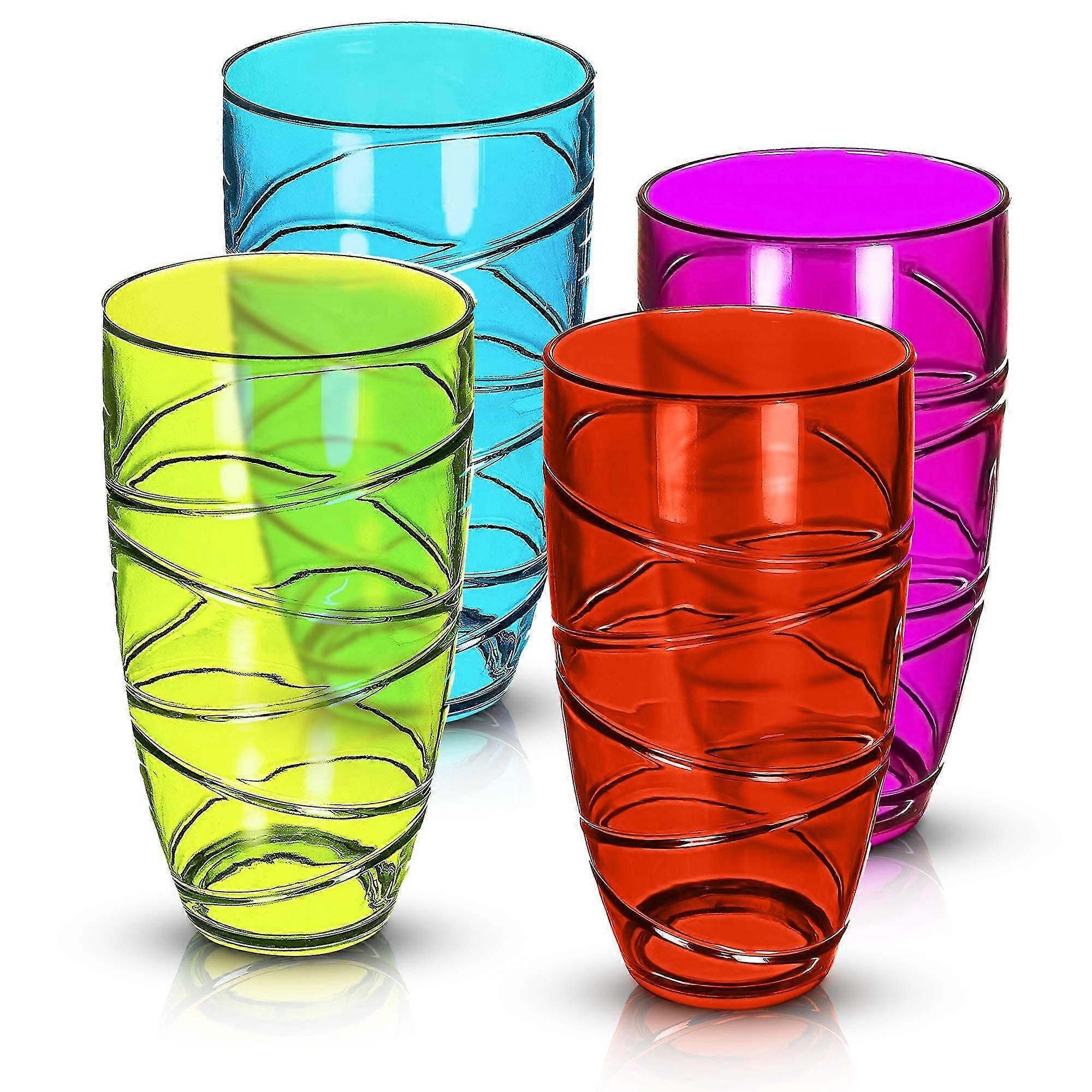 Set Of 4 Coloured Swirl Plastic Acrylic Drink Tumblers Glasses Ball Glass  Party Picnic Bbq Camping Garden | Fruugo QA