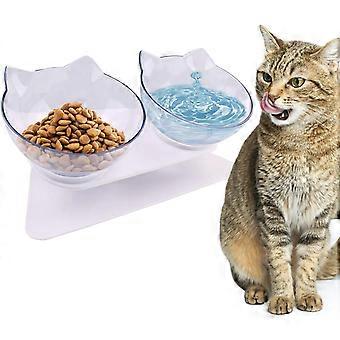 Double Cat Bowls, 15° Tilted Cat Bowl Anti-Vomiting Protective Neck Raised Cat Bowl Anti-Slip & Adjustable Pet Food Bowl