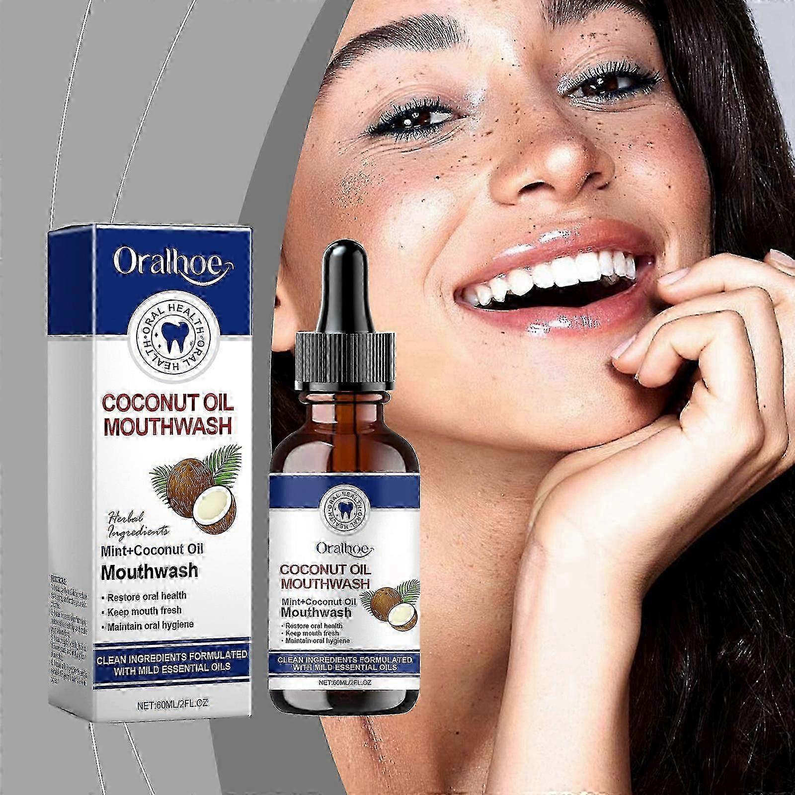 Bain de bouche à l’huile de noix de coco, huile de noix de coco pour les dents, avec de l’huile de noix de coco et de la menthe, respirer, enlever le mauvais