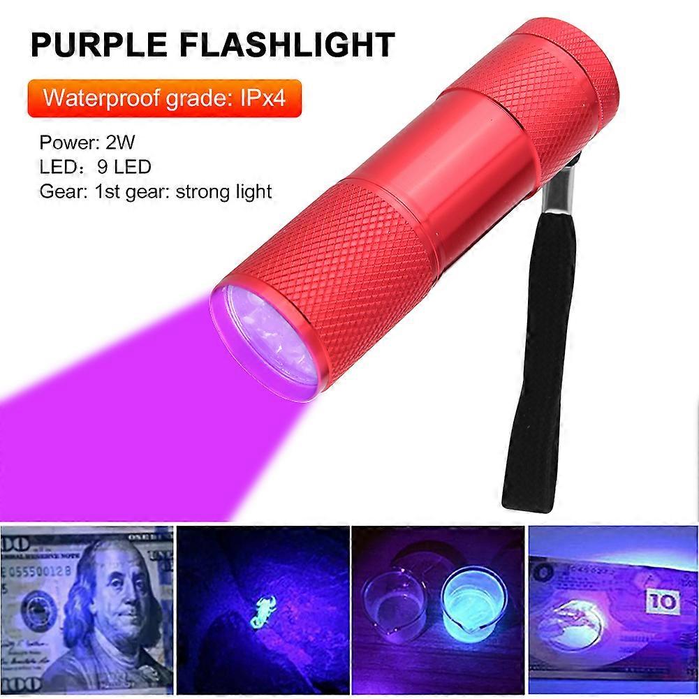 9 LED UV 迷你手电筒便携式紫光防滑紫外线燃烧器 395nm 背光手电筒 UV 金钱探测器灯