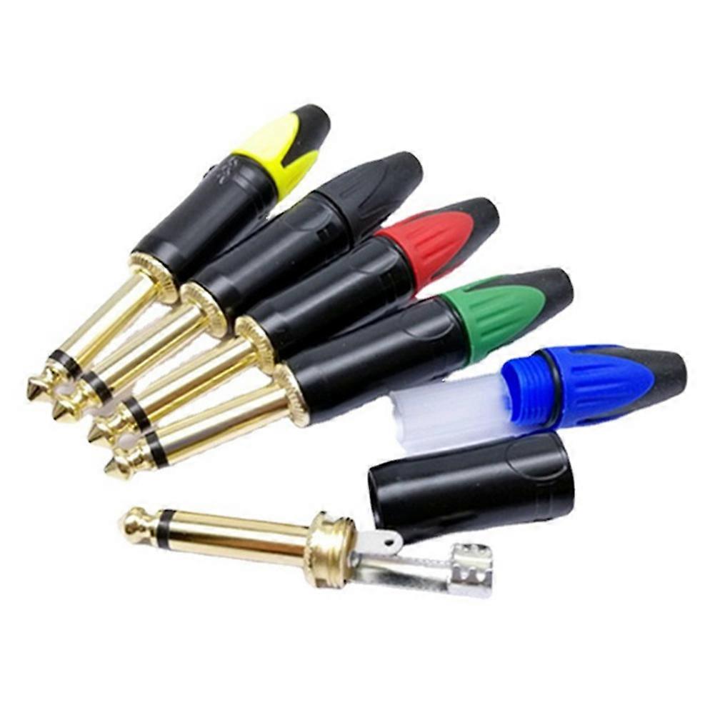 5 件 6.35MM 插孔 1/4 英寸公插头 o 电缆连接器镀金单声道插孔，用于 PA/DJ 舞台现场录音室录音 Plu