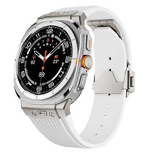 For Samsung Galaxy Watch Ultra 47mm Titanium Connector Silver Buckle Silicone Watch Band