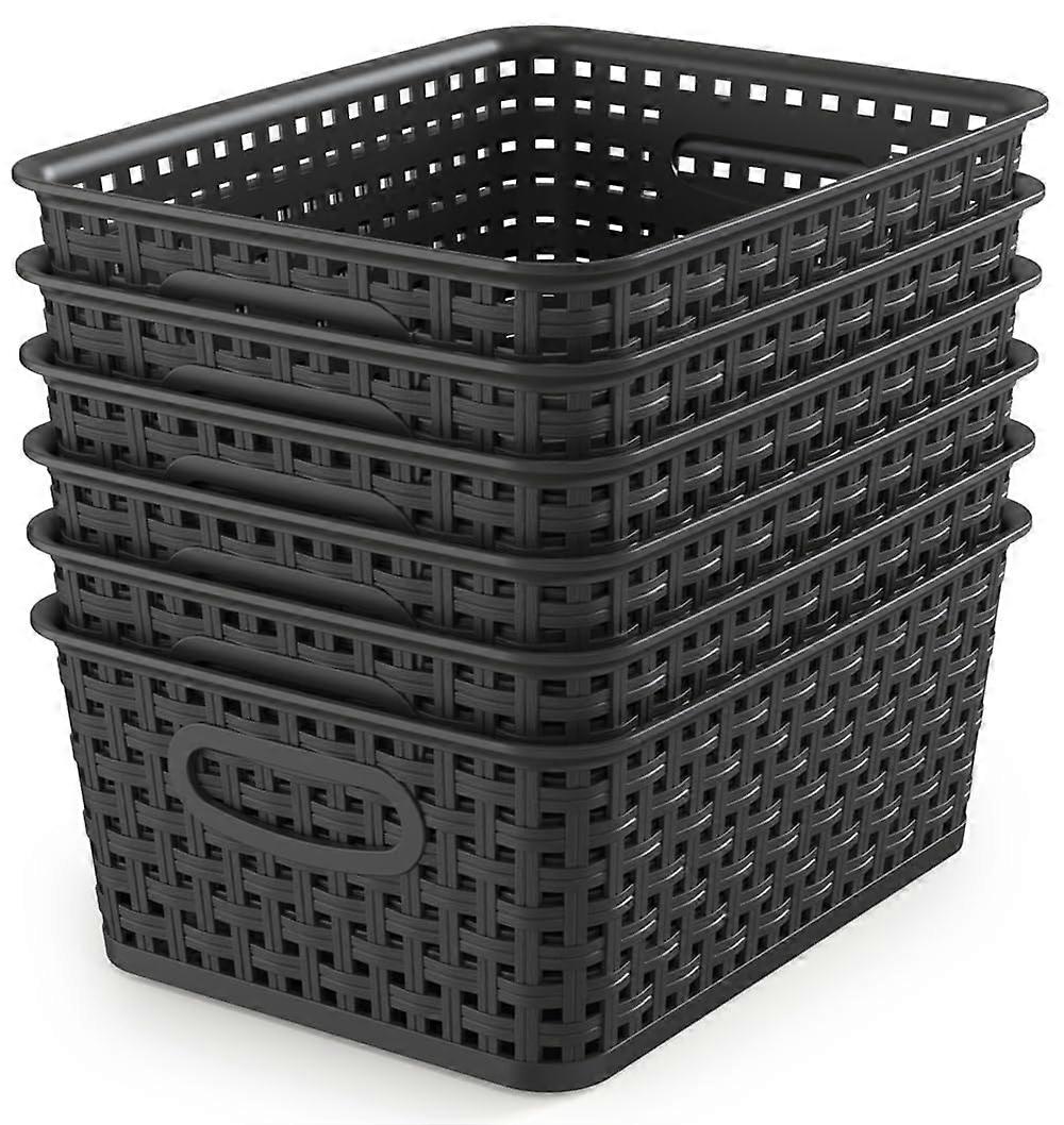 Woven Storage Organizer Baskets, 6-Pack Black Plastic Storage Bins, 10.1 x 7.55 x 4.1 Inch Multi-Use Storage Solutions