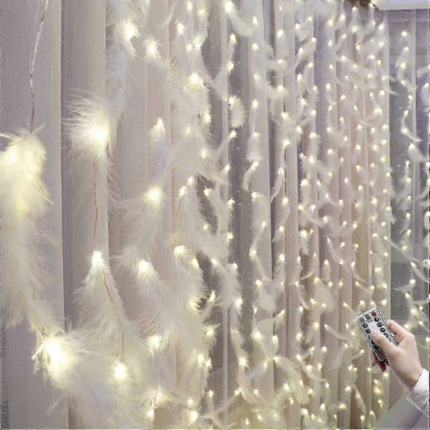 Feather String Lights, Led Decorative Lights, Remote Control Romantic Wall Hanging Curtain Decoration,feather String Lights