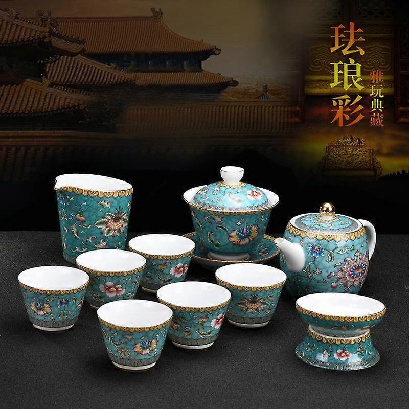 Jingdezhen Enamel Ceramic Kung Fu Tea Set Home Gift Handmade Painted Bowl Lid Beam Pot Gift Box