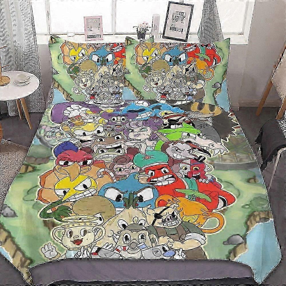n578 Lençóis O Conjunto de Cama Cuphead ow3-Piece Wa E Conjunto de Cama Capa de Edredão Macio Confortável (1 Capa de Edredão e 2 Fronhas) Lençóis iiv578