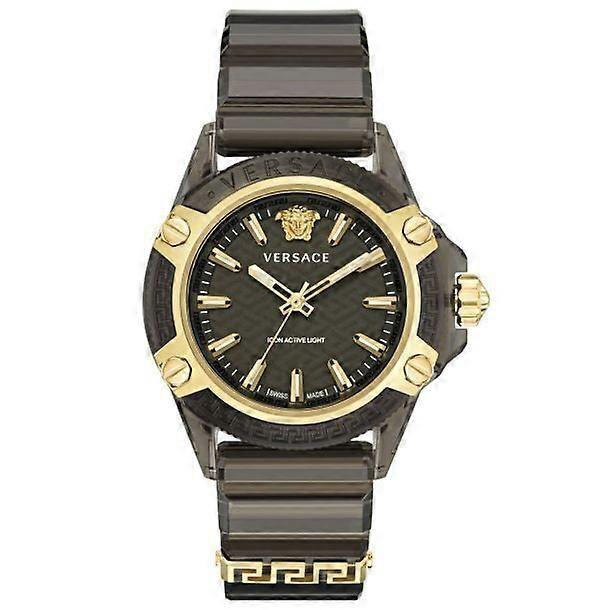 Versace Icon Active Indiglo Ve6e00123 男女通用手表 - 透明聚碳酸酯表壳,黑色硅胶表带,42 毫米