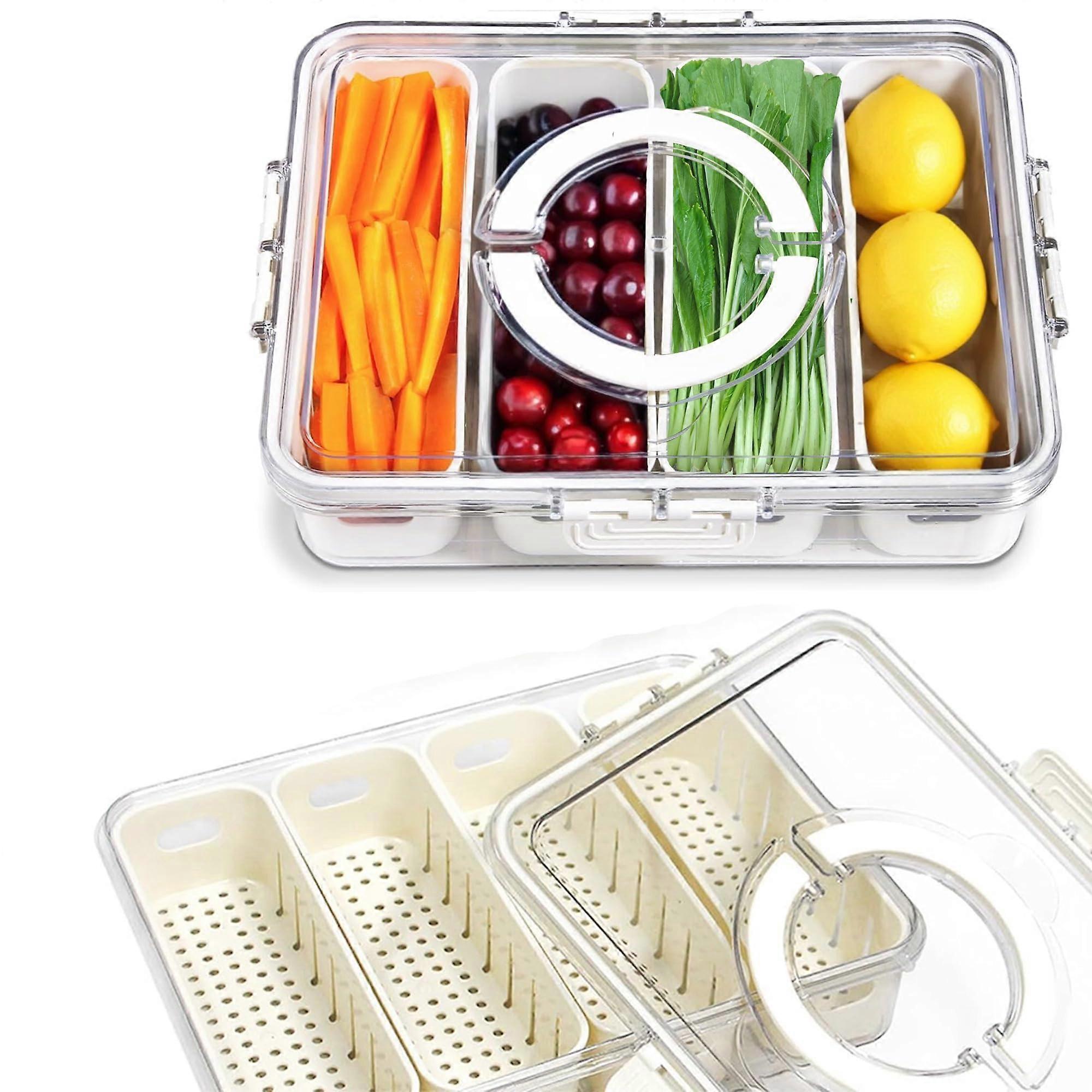 Snackle Box Container - Dishwasher Safe Plastic Fridge Organizer for Salad Bar Drawer Storage, BPA-Free, Stackable Design