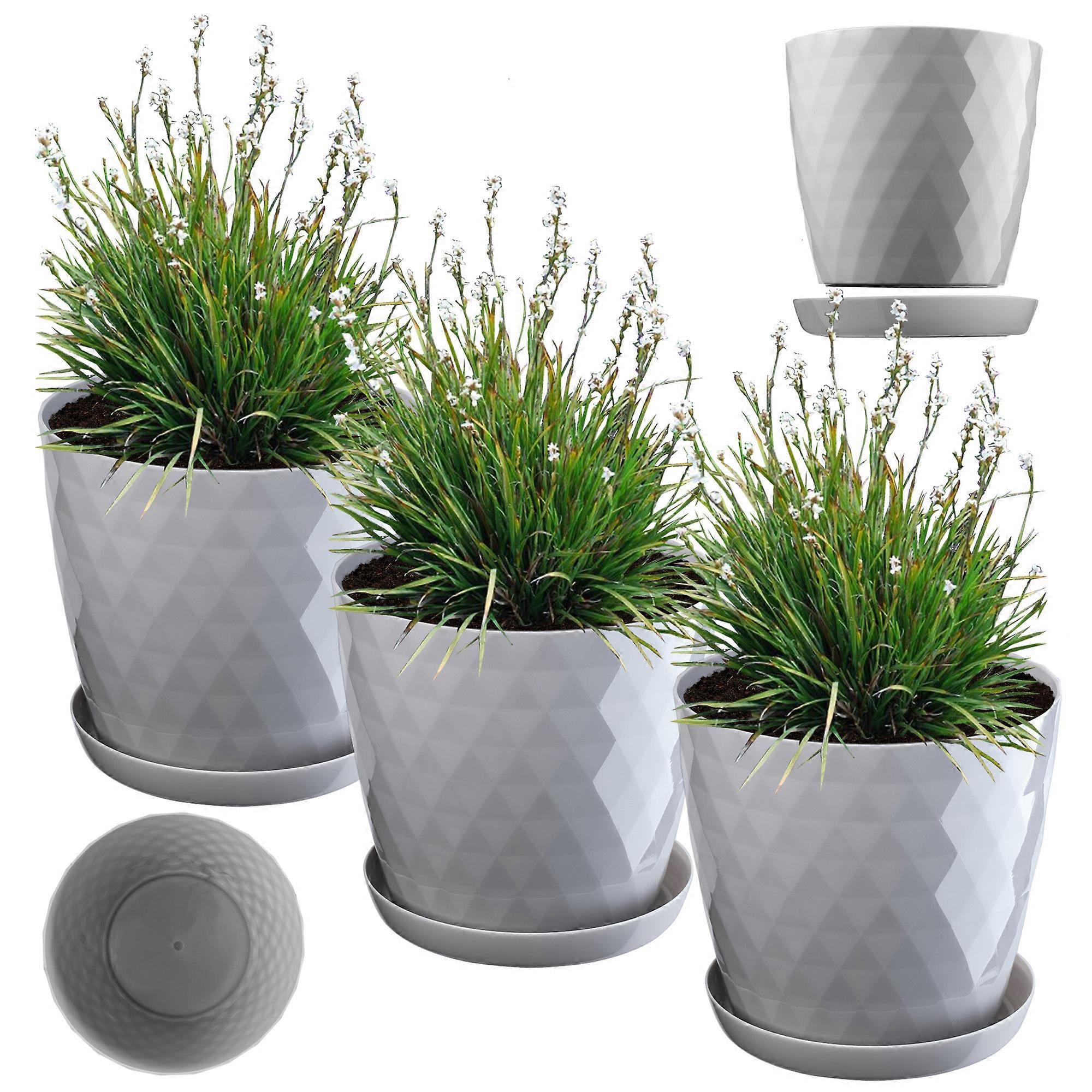 KADAX 3x Blumentopf 25cm Abdeckung + Ständer grau