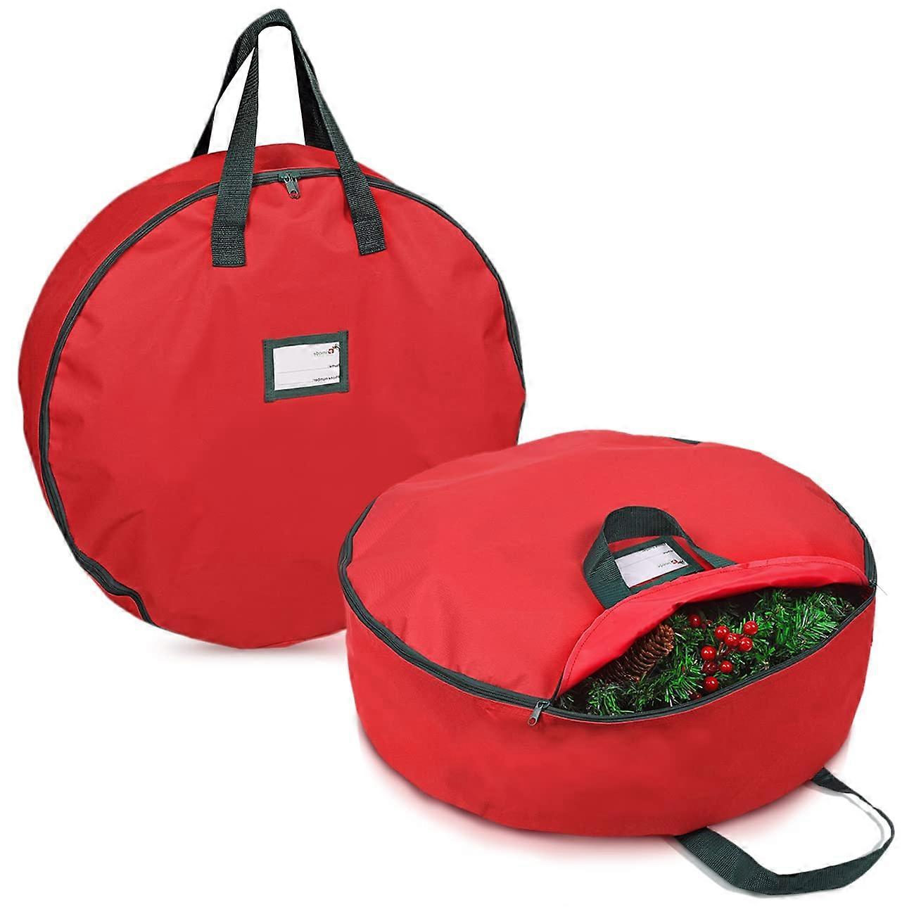Christmas Wreath Storage Bag 30 Inch - 2 Pack Red Artificial Wreath Container with Dual Zipper and Sturdy Handles