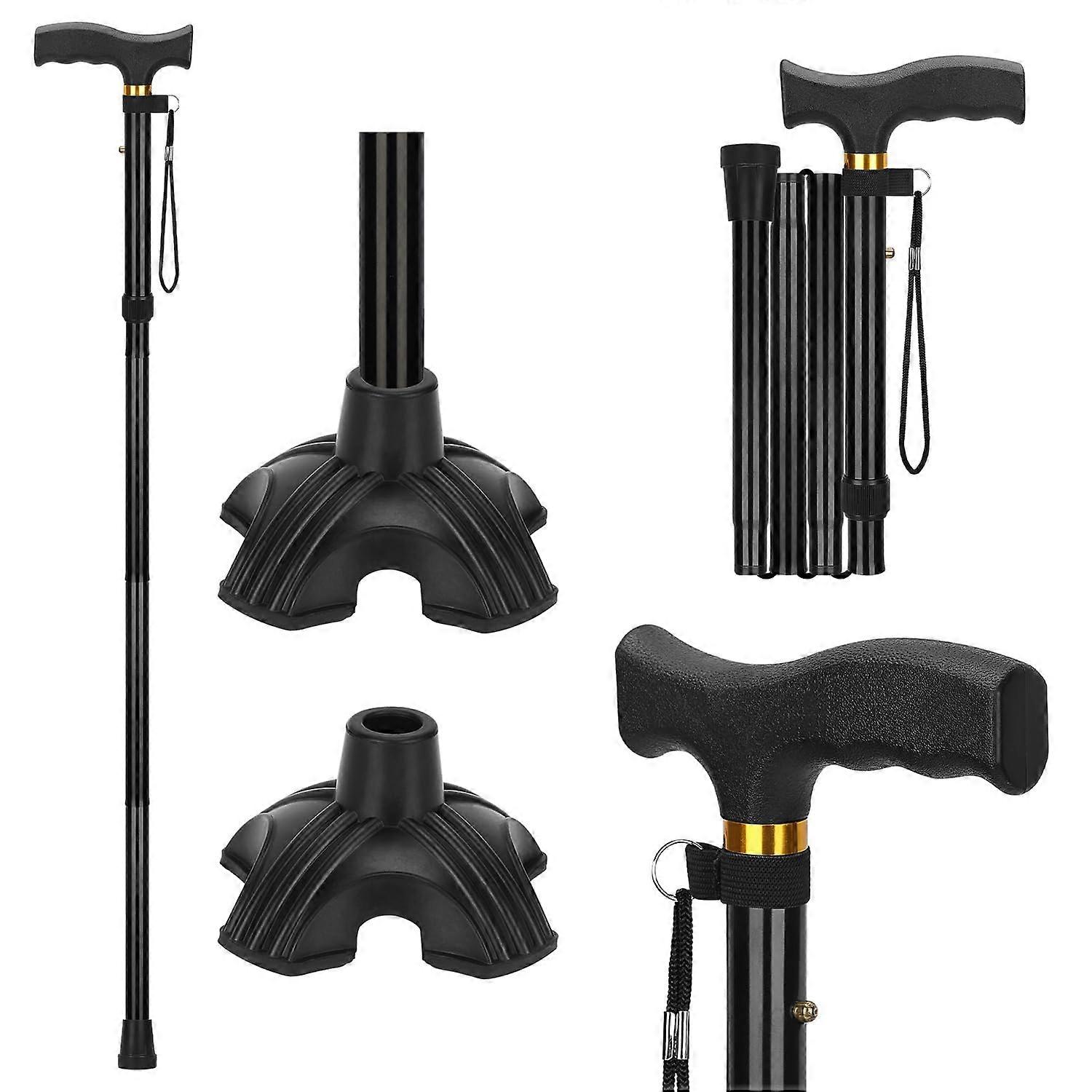 Folding Cane with Adjustable Height, Portable Collapsible Walking Stick for Mobility, Extra Wide Self-Standing Tip