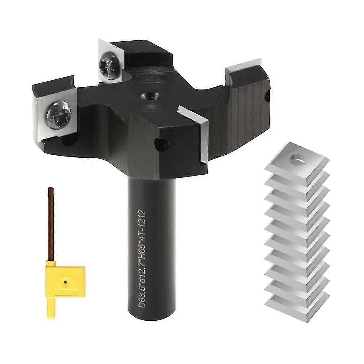 Spoilboard Router Bit 1/2In Shank,4Wing Insert Planning Bit Slab Flattening Router Bit Milling Cutter with 10 Insert