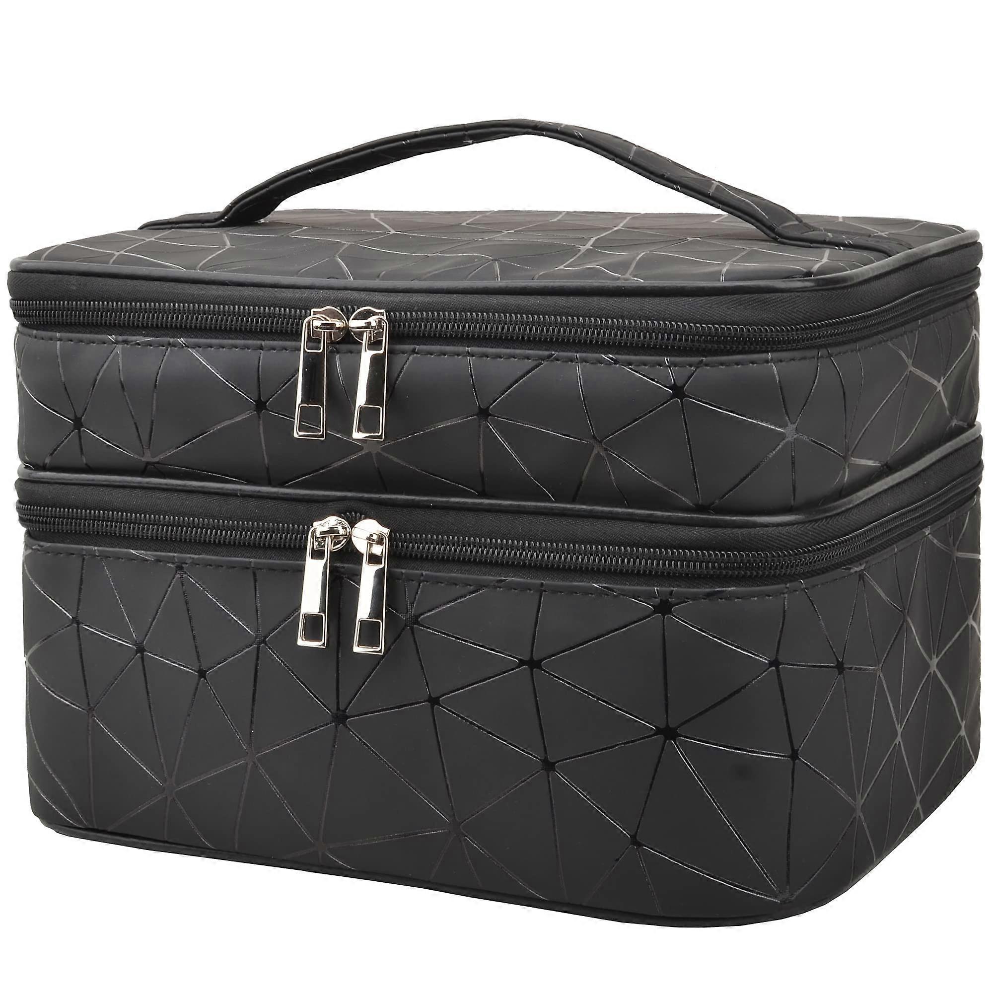 Makeup Bag Brush Bag Double Storey Cosmetic Organizer with Compartments for Travel and Daily Use in Stylish Design