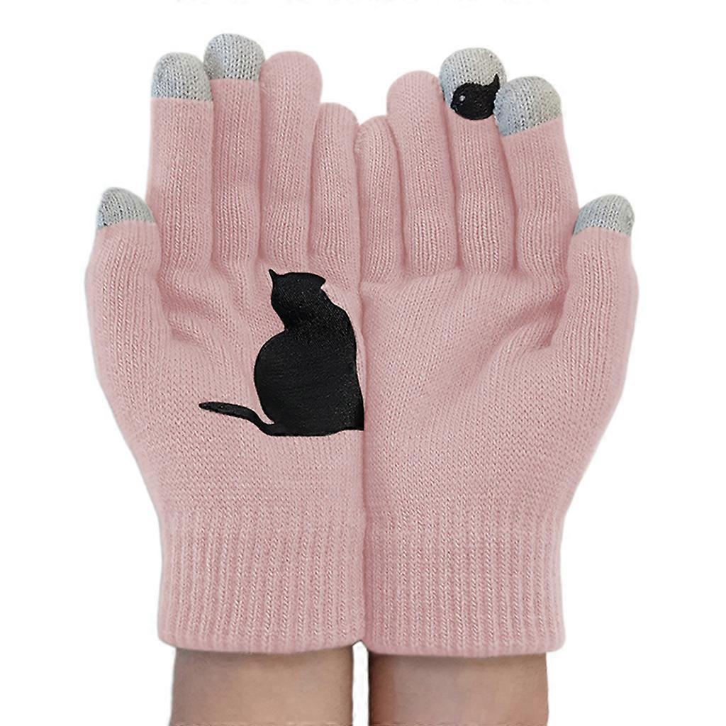 Womens Winter Knitted Touchscreen Gloves Funny for Creative Cartoon for Cat Bird Irregular Patchwork for Palm Outdoor Wa  Blue
