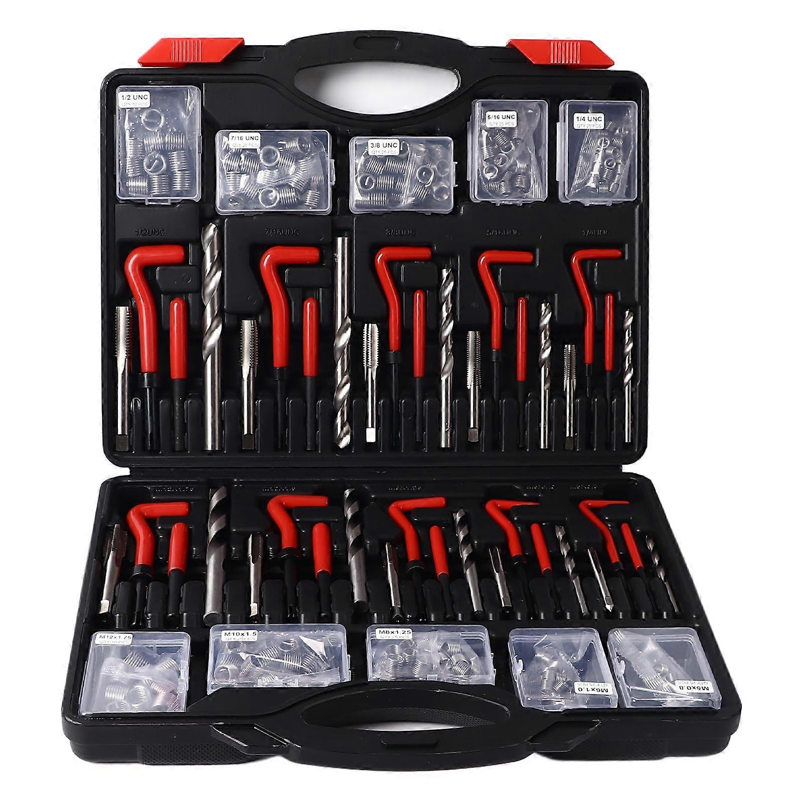 261 Pieces Thread Repair Kit Coil Thread Repair Self Set Tapping Thread Insert Tool Drill Bits