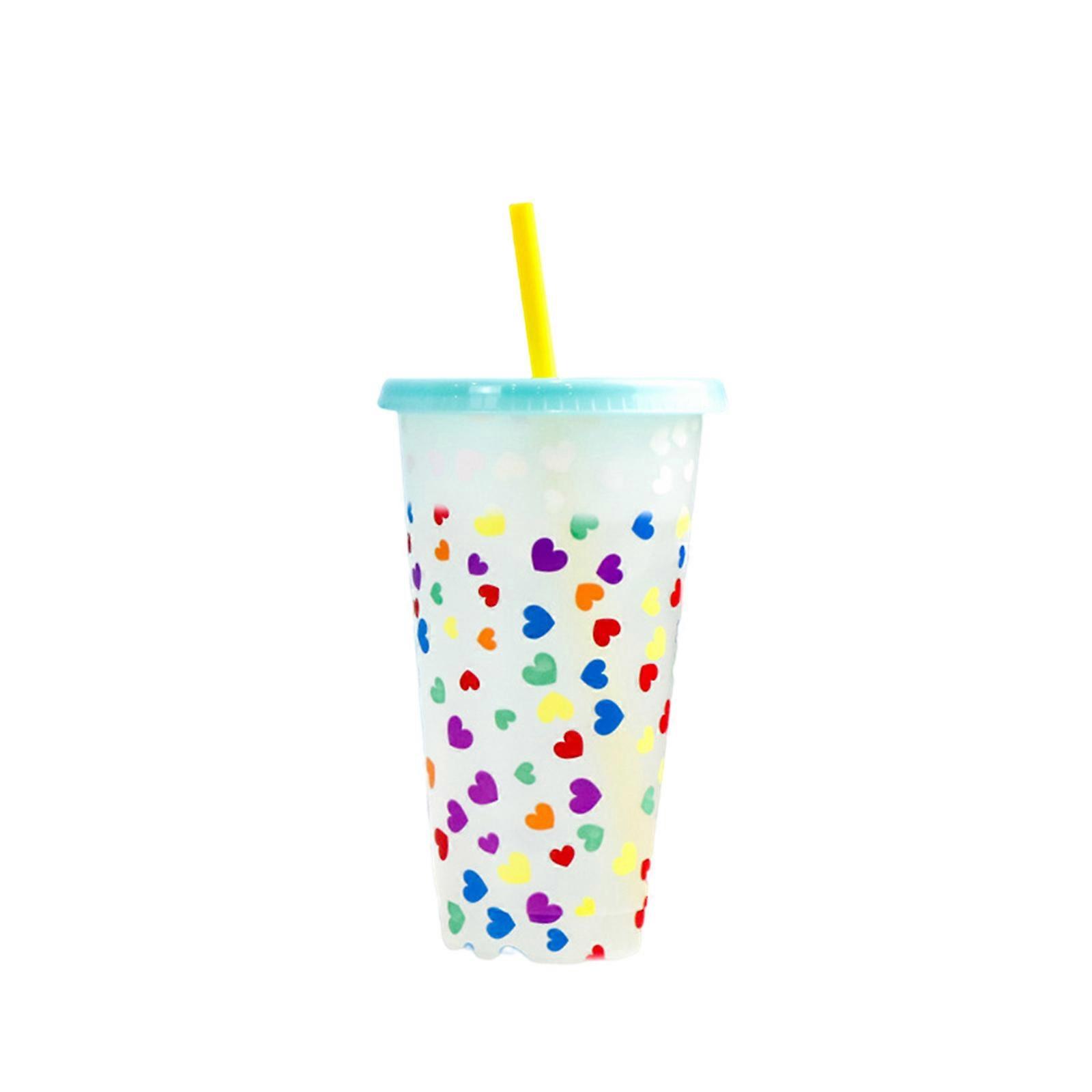 Color Changing Tumbler with Lids and Straw Reusable for Cold Drink Heart Shape Pattern for Adults & Kids