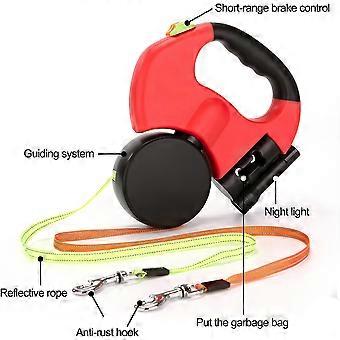 Retractable Dog Leash, 3M Retractable Dog Leash with LED Flashlight, Double Telescopic Traction Rope for Small and Medium Sized Dogs up to 20kg (Red)