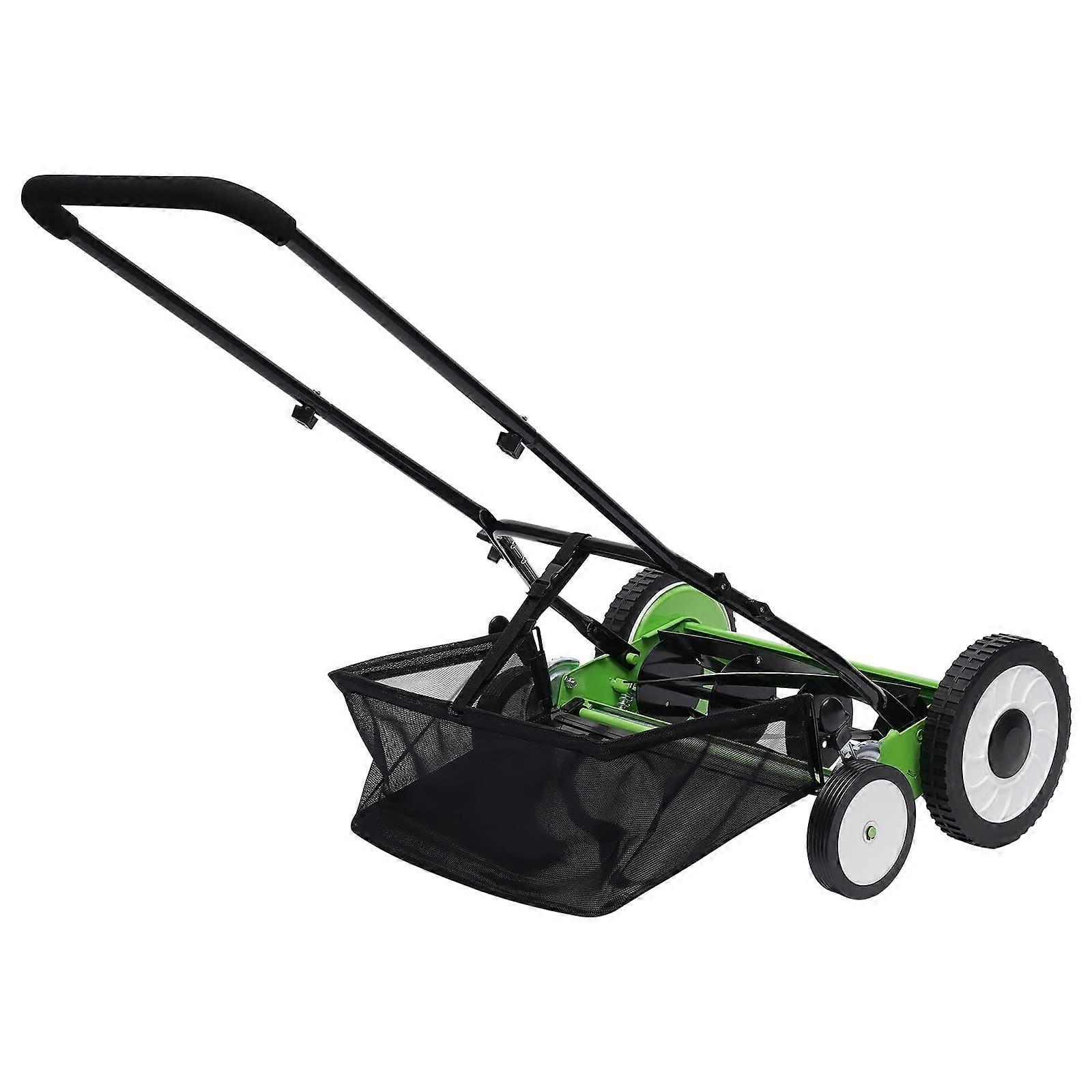 16 Inch Manual Lawn Mower Push Reel Lawn Sweeper 5Blade with Collection Bag