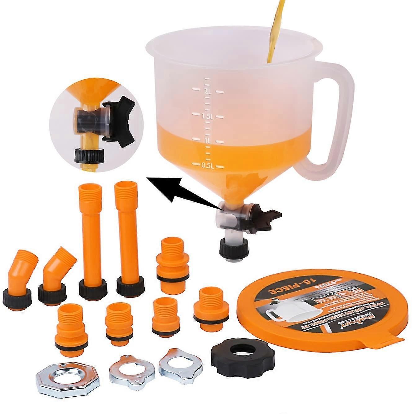 Coolant Funnel Set with Valve Switch Radiator Vent Striker Kit Universal Fit Any Vehicle (15 Pieces)