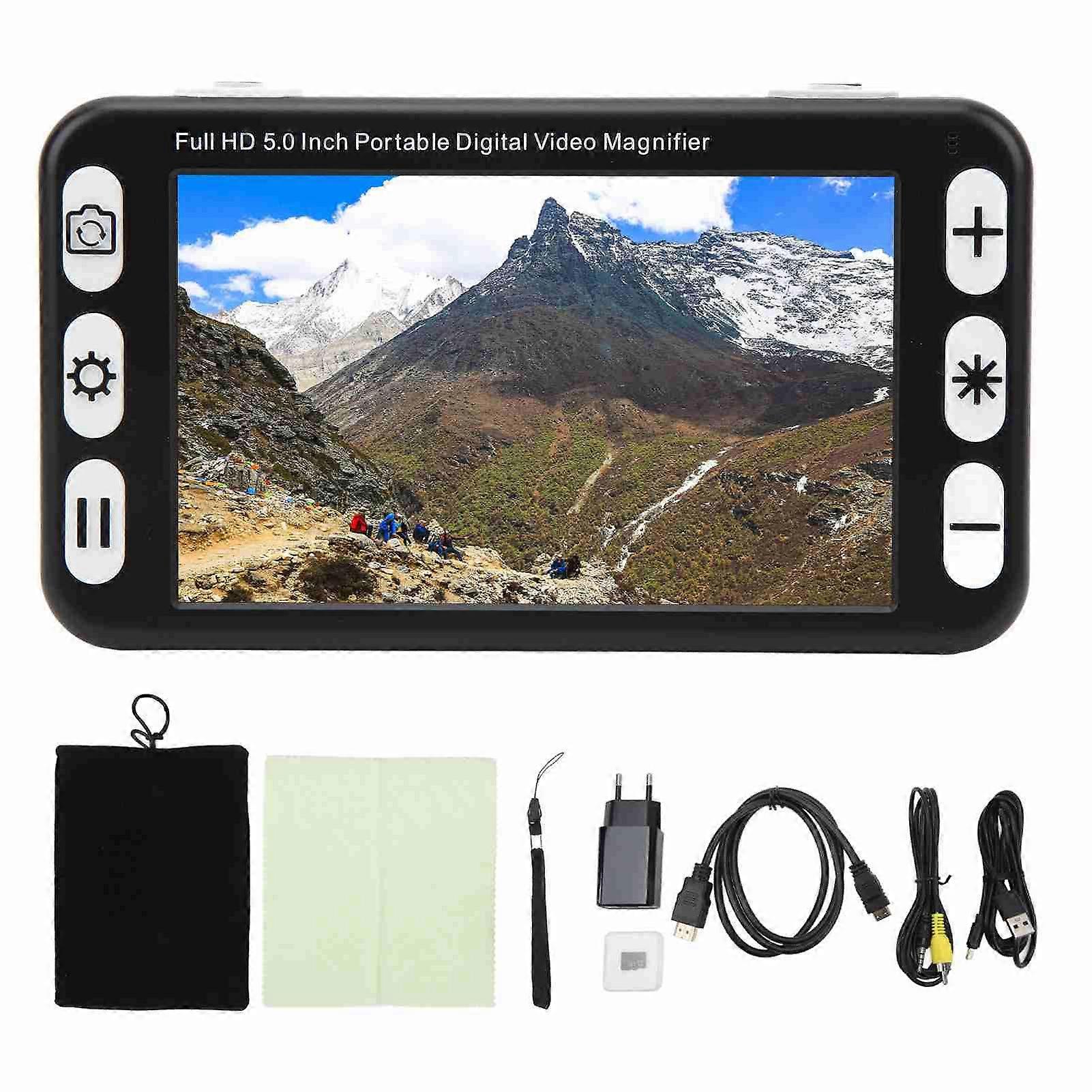 5 tommer håndholdt elektronisk lup 2X til 48X langt nær View Læsehjælp til nedsat brug af ældre 100-240V EU-stik