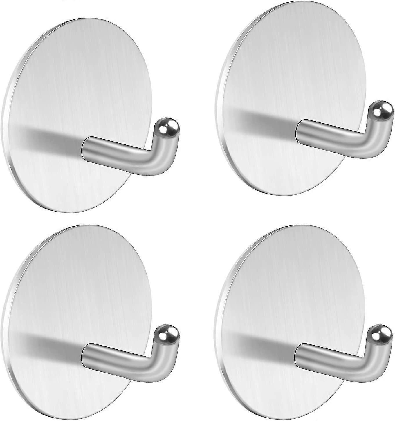 Self Adhesive Hooks 4 Pack Stainless Steel Hooks Waterproof Hooks Hanger Round Stick on Wall Hook Anti-Rust Robe & Bath Towel Hooks for Kitchen Bathro