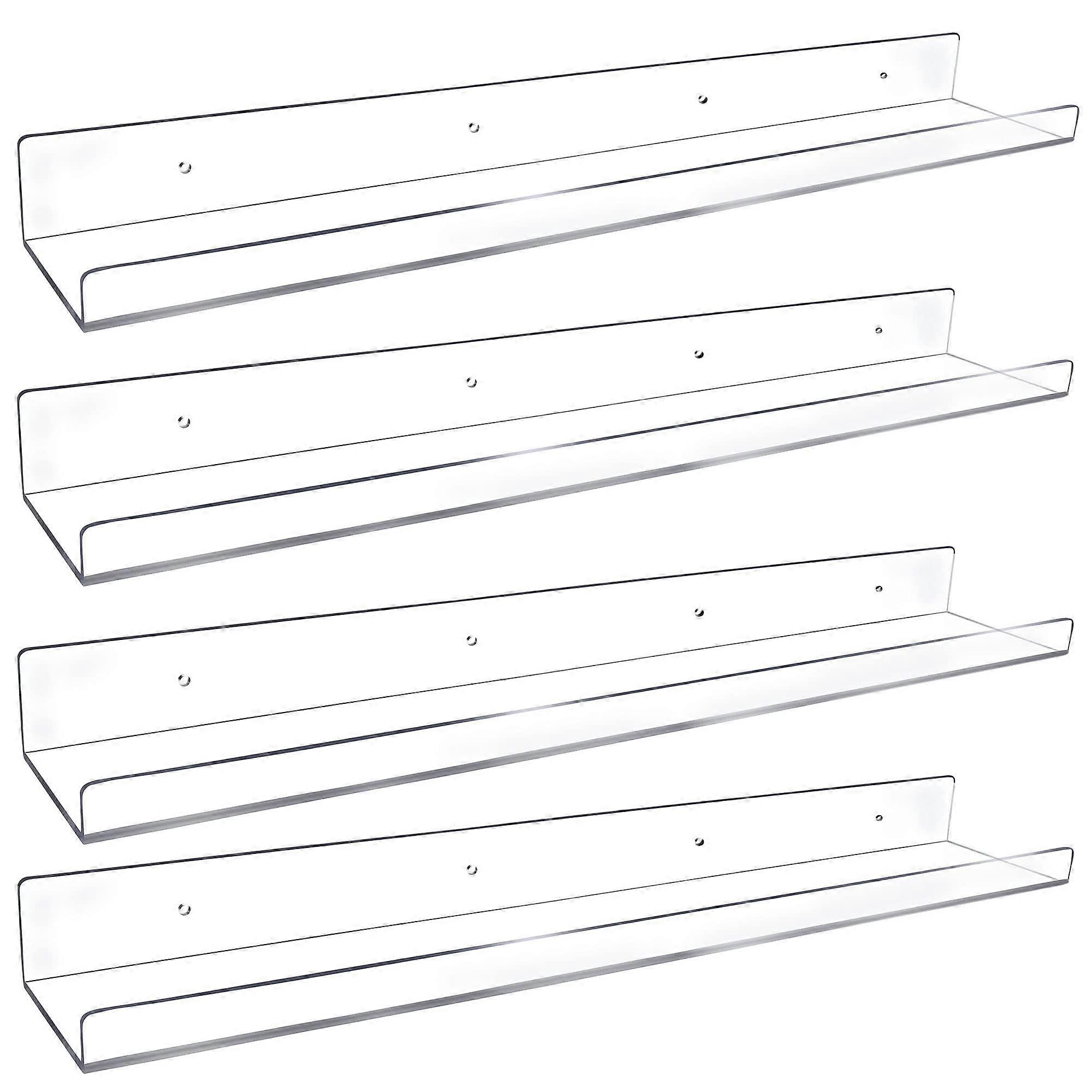 24 Inch Clear Acrylic Floating Shelves - 4 Pack Wall Mounted Invisible Ledge for Home Display and Storage