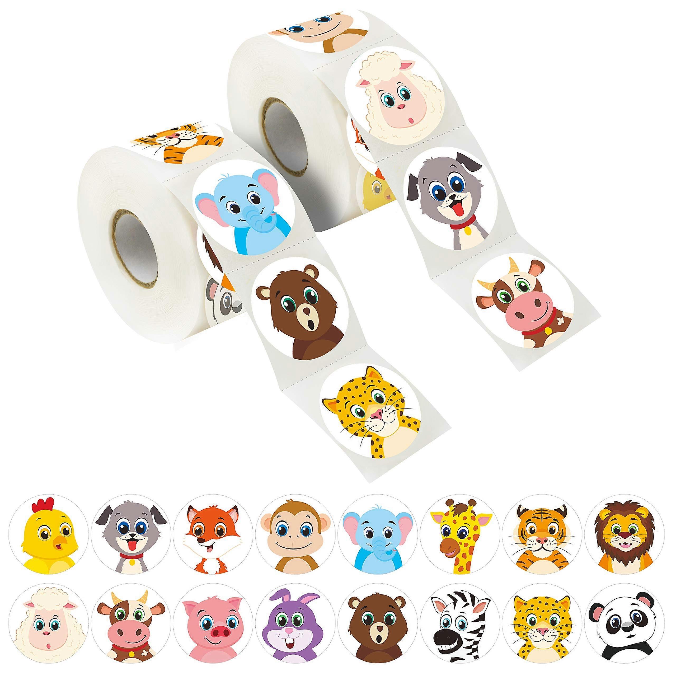 600 Adorable Round Land Animal Stickers in 16 Designs with Perforated Line Expanded Version (Each Measures 1.5' in Diameter)