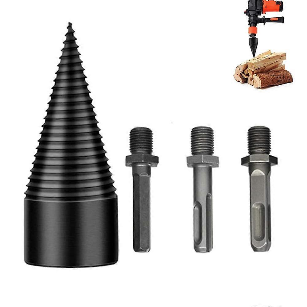 Splitting Wood Cone Drill Bit 32mm with 3 PCS Shanks for Woodworking, Screwdriving, and Wood Splitting Applications