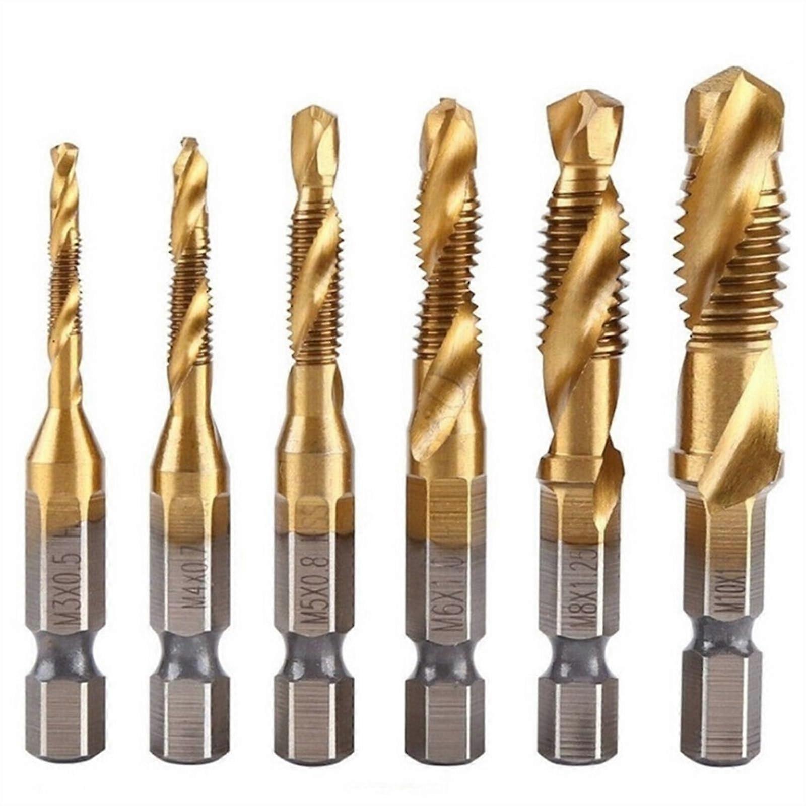 Tap Wrench Tool Titanium Coated HSS Tap Drill Bits Set Hex Shank Screw Thread Bit Screw Machine Compound Tap M3 M4 M5 M6 M8 M10(M10)