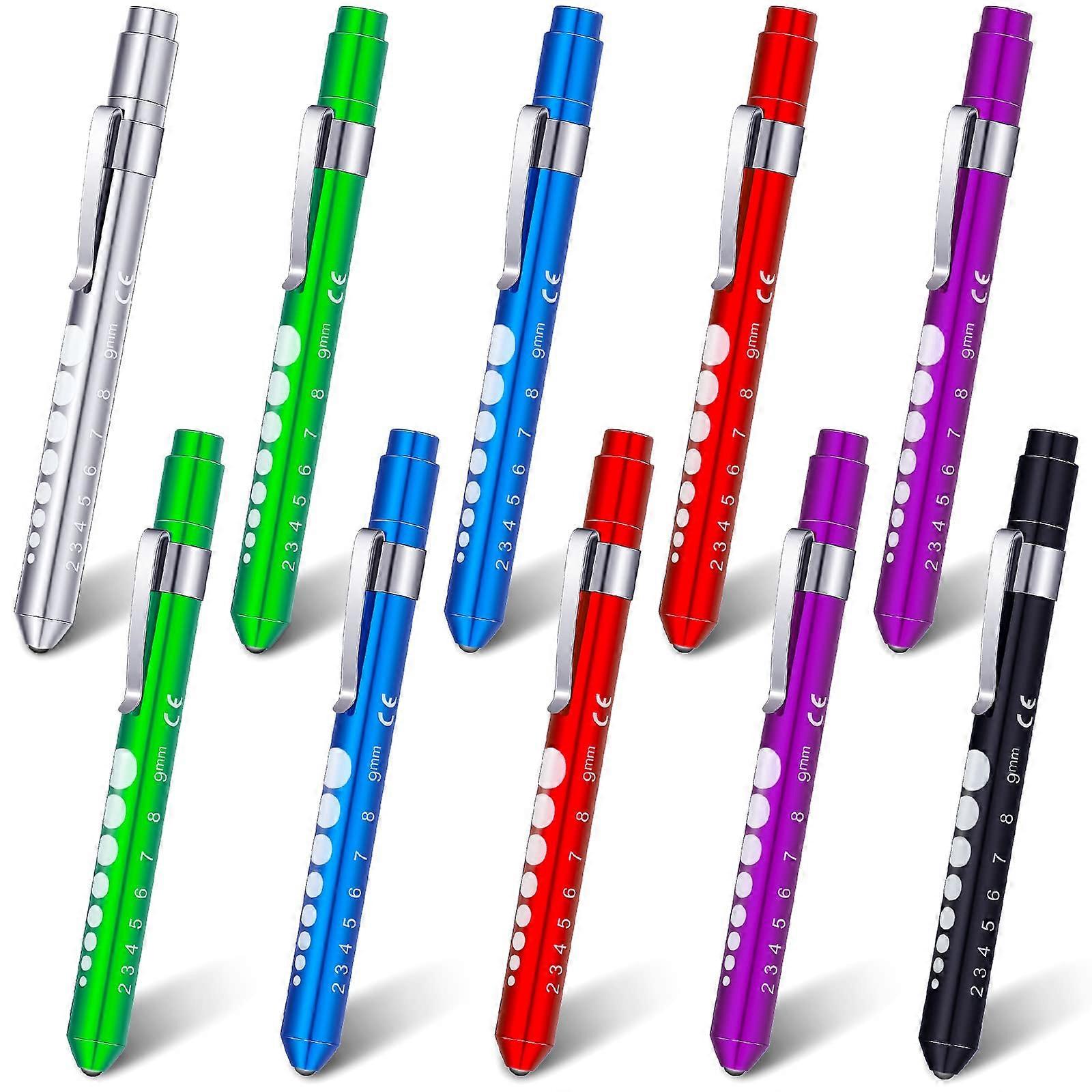10 Pcs Penlight for Nurse LED Reusable Pen Light with Pupil Gauge Nurses Pin Light