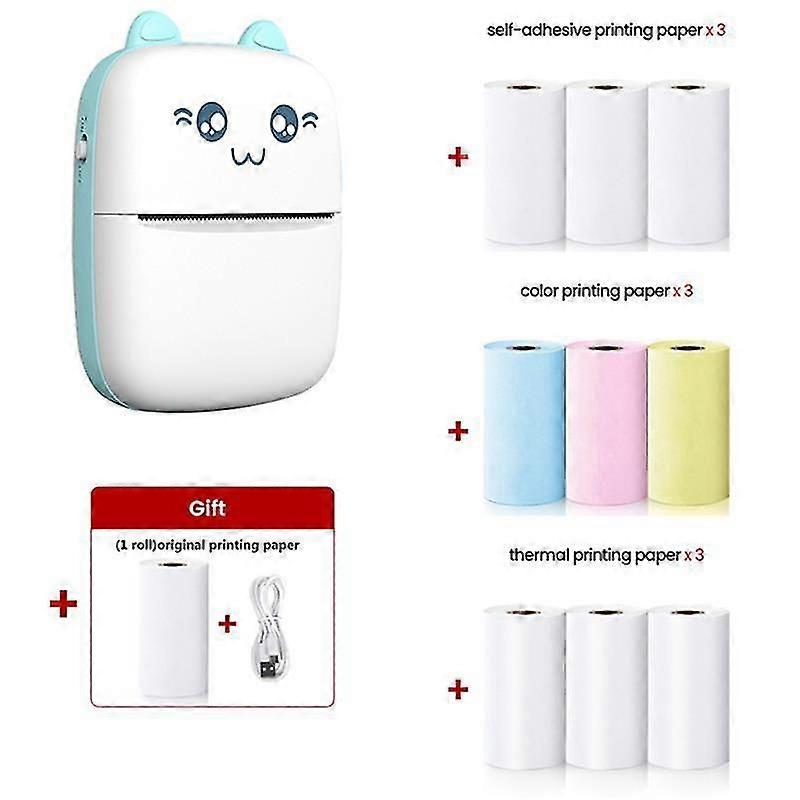 Barn födelsedagspresent Pocket Mini Printer Bärbar Bluetooth Termisk skrivare med 9 rullar Utskriftspapper Trådlös etikett
