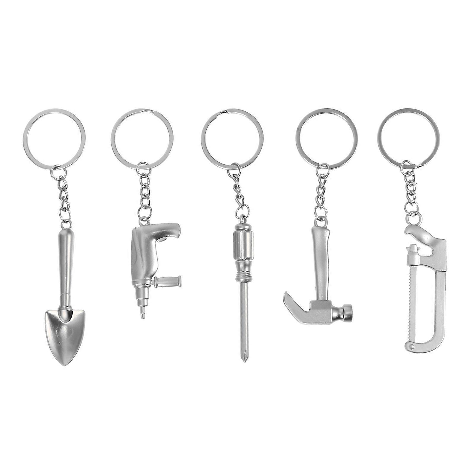 Silver Zinc Alloy Key Chain with Simulated Tool Design for Decoration Durable and Practical 5 Pieces