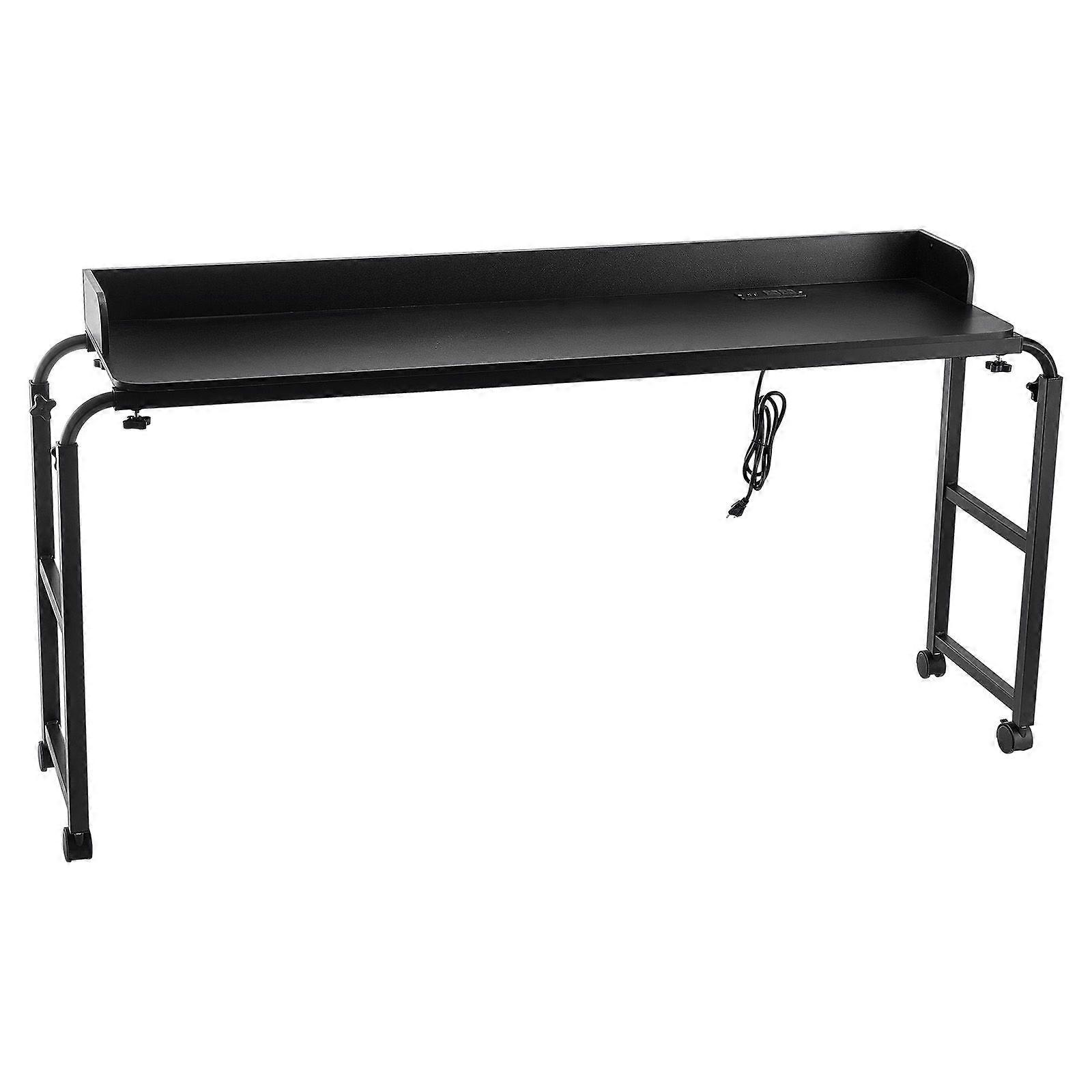 Mesa de Cabeceira, Mesa de Apoio de Cama Móvel com 4 Rodas (2 com Freios) e Tomada de Energia, Mesa de Laptop com Rodas Ajustável em Altura, Preto