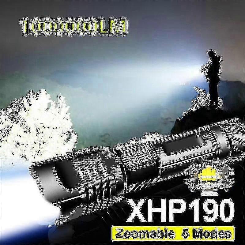 1000000 Lm Super Powerful Led Flashlight 18650 Xhp90 Led Torch Usb Rechargeable Tactical Flashlight Zoom Hand Lamp_CD