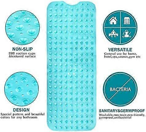 Non Slip Bath Mat, 100 x 40cm Extra Long Non Slip Bathtub Mat/Shower Mat with 200 Suction Cups, Machine Washable (Clear Green)