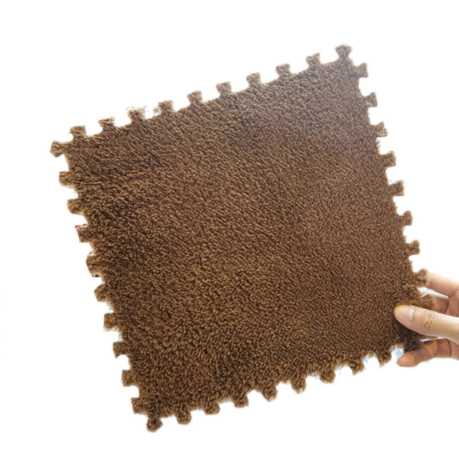 1Pc Interlocking Foam Mat Solid Color Fluffy Carpet Puzzle Floor Tiles Plush Area Rug DIY Jigsaw Baby Playmat Decor coffee