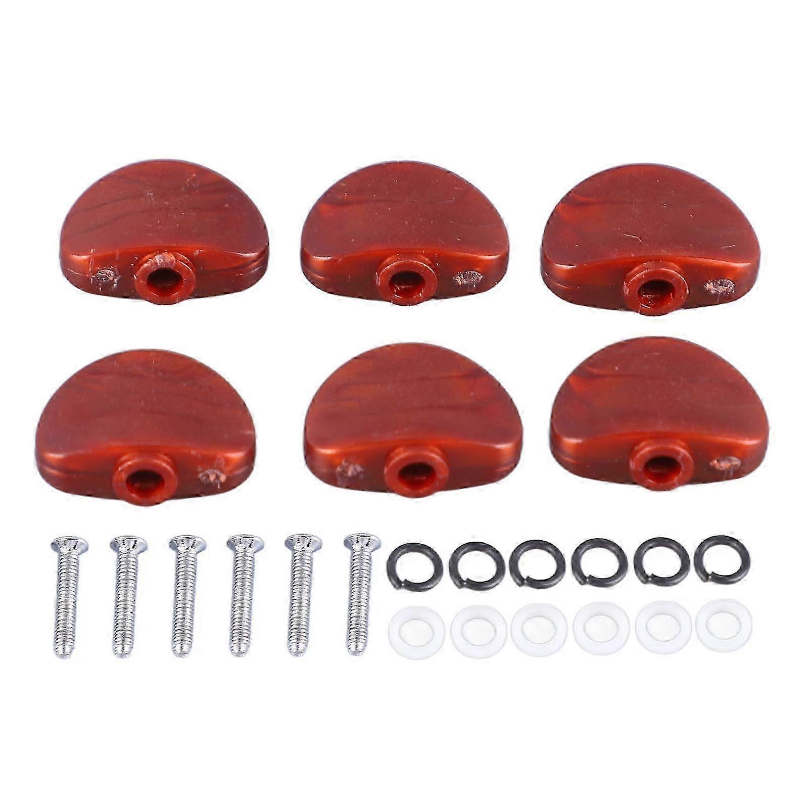 6 Pcs Guitar Machine Head Button Half Round Plastic Comfortable Grip Universal Tuning Peg Replacement Tip Coffee