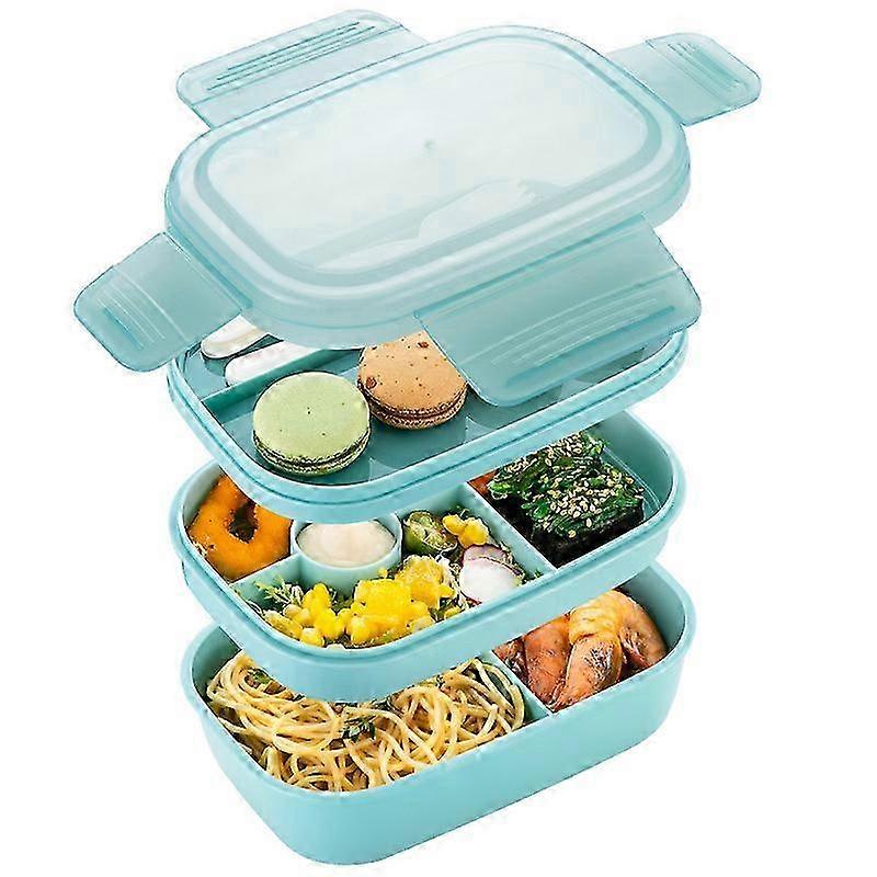 Stackable Bento Box for Adults, 3-Tier 1.9L Lunch Container with Utensils, Blue