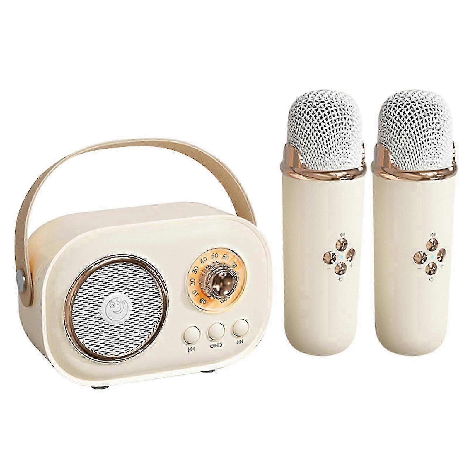 Portable Karaoke Singing Speaker Bluetooth-compatible Karaoke Machine For Friend Double Microphone Light Yellow