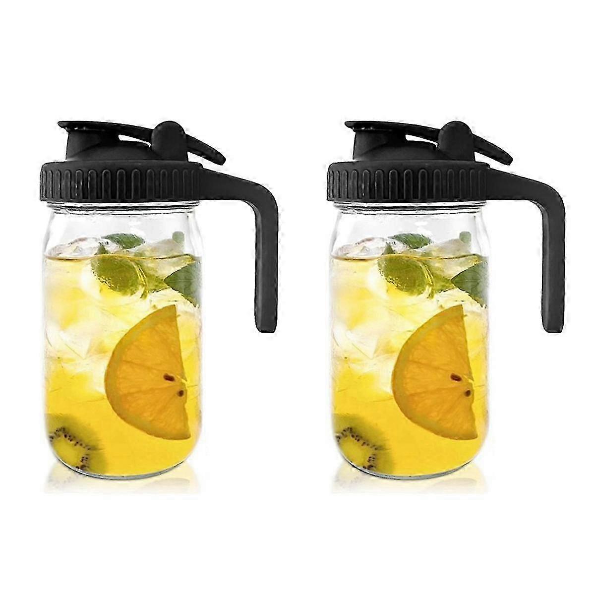 2set 32OZ Mason Jar Pour Spout Lid-Glass Pitcher with Lid,Breast Milk Pitcher,Seal for Juice,Milk,C Edition 0613