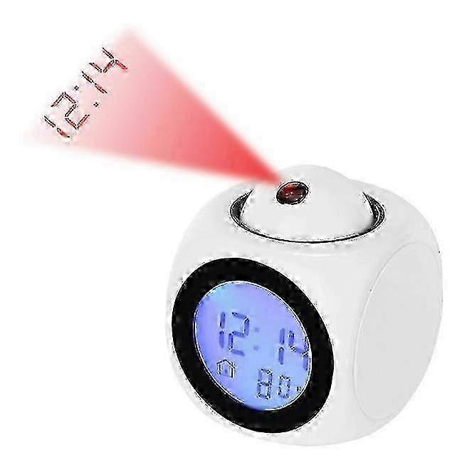 Projection Alarm Clock for Bedroom, Radio Alarm Clock with Projection - White