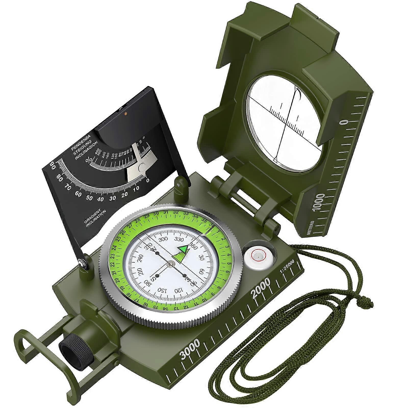 Compass Navigation with Clinometer Compass Hiking with Fluorescent Scale Waterproof Sighting Compass