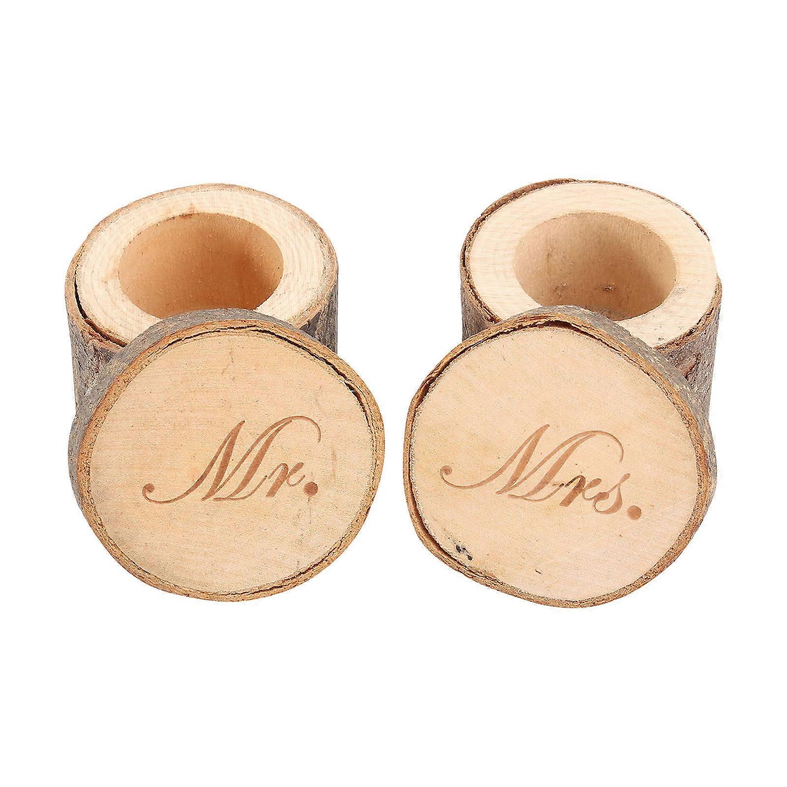 Ring Bearer Box Wedding Wooden Printed Chic Rustic Ring Holder for Wedding Day 2Pcs