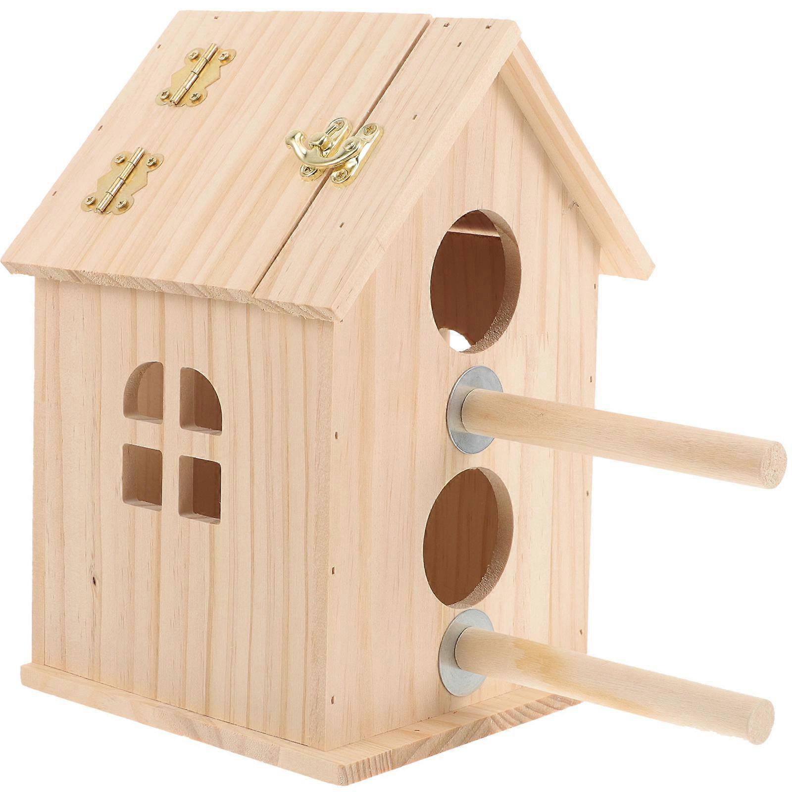 Nesting Box Budgies Wood Bird Toys For Bird Enthusiasts Resting Khaki 26.5x25cm 1Set