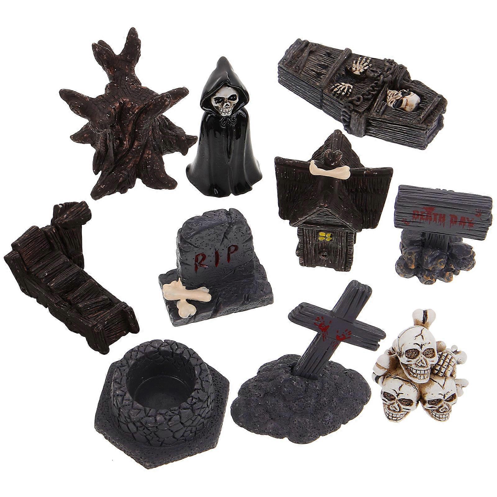 10pcs Mini Halloween Skull Figurines for Creative Home Decor, Micro Landscapes & Craft Projects