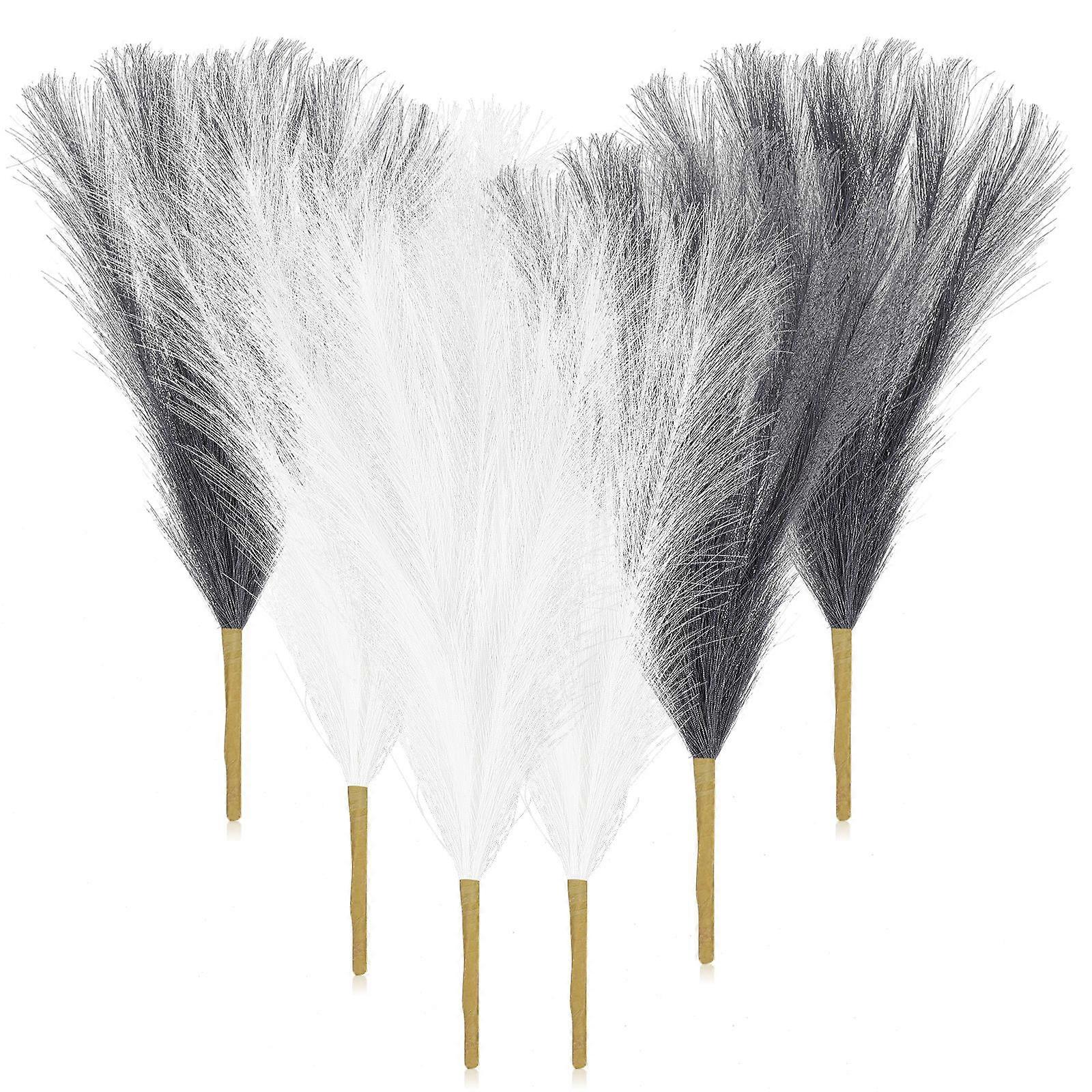 6 قطع باقة بامباس اصطناعية رقيق مع سيقان قصيرة باللون الكريمي والرمادي ، سلك قابل للتعديل للديكور المنزلي ، الزفاف ، وعرض المزهرية