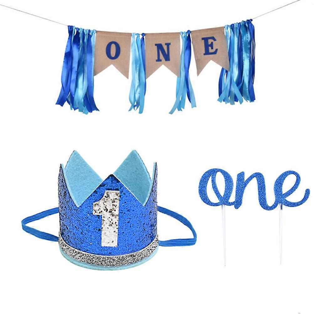 Blue Fabric Banner Set for Party Decorations Creative Design with Material 1st Birthday Atmosphere Enhancer
