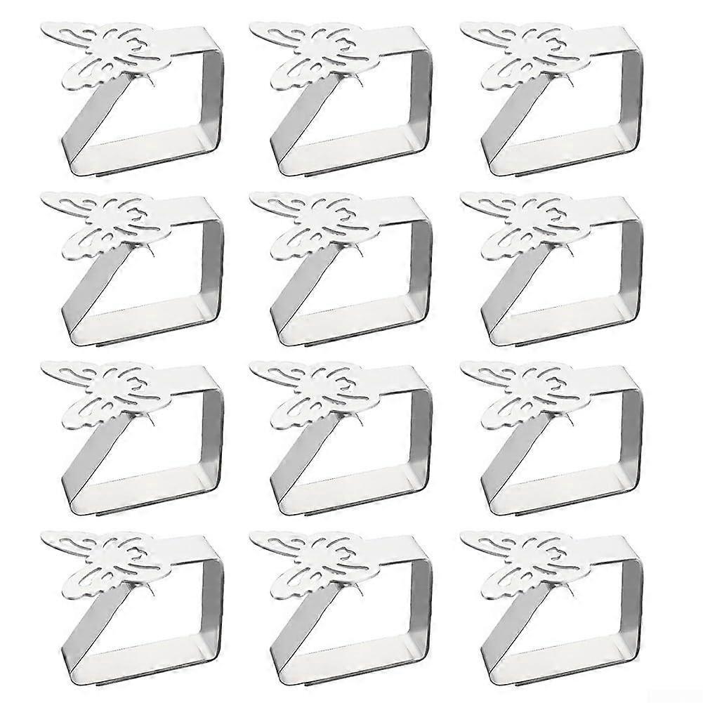 Secure your tablecloth with 12 stainless steel clips for events and gatherings.