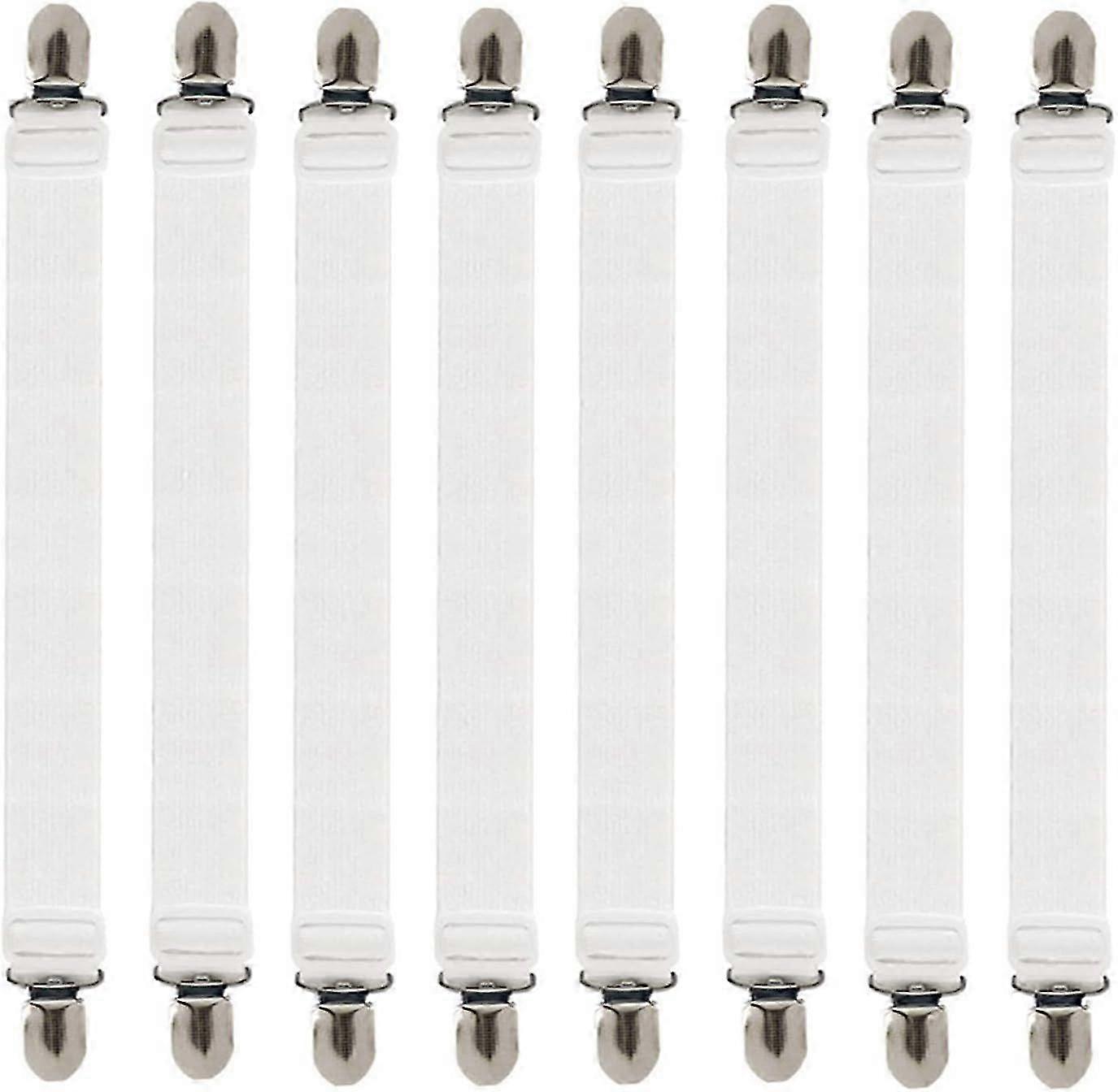 Bed Sheet Fasteners, 8Pcs Adjustable Straps for Fitted Sheets, White